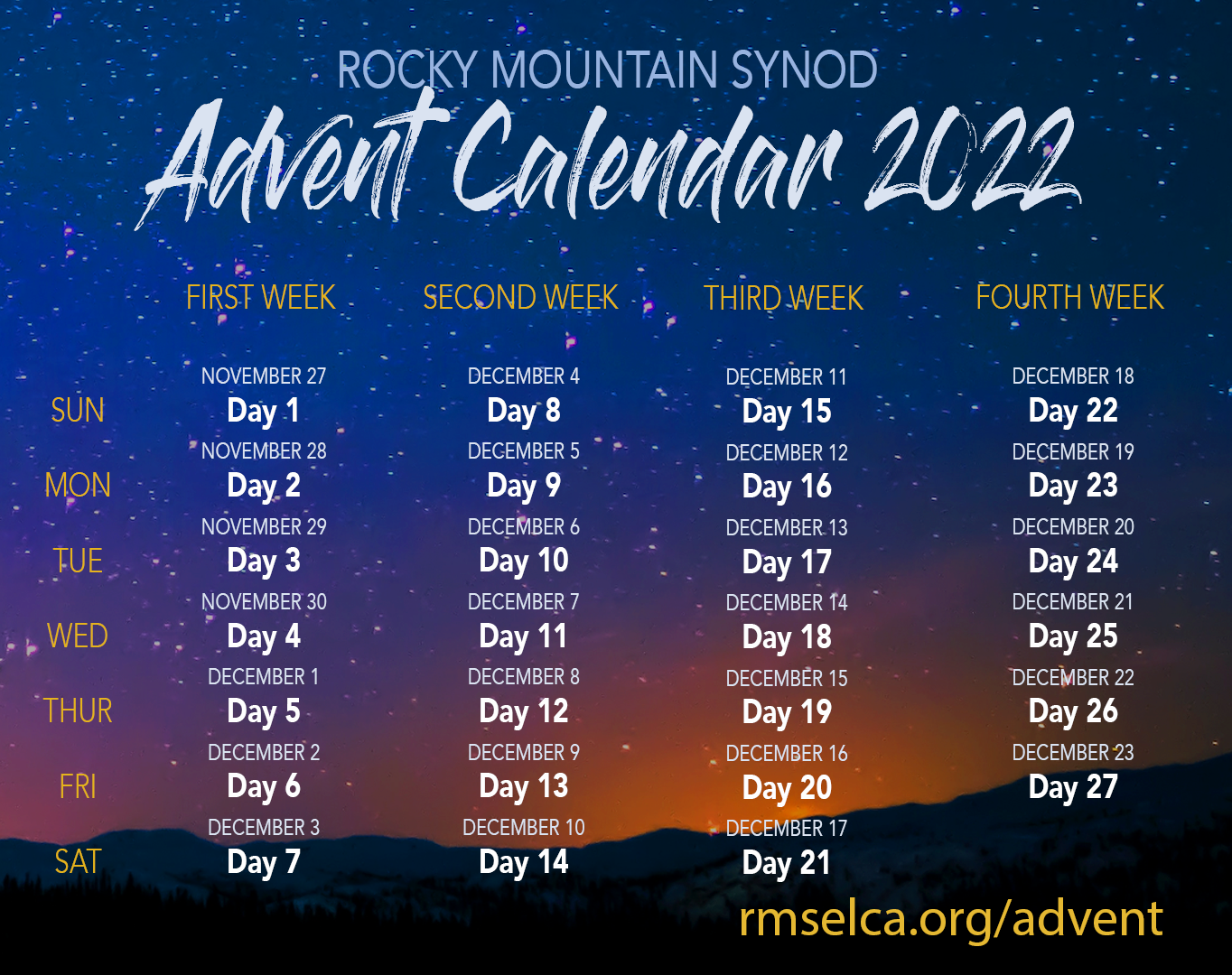 2022 Advent Calendar Rocky Mountain Synod